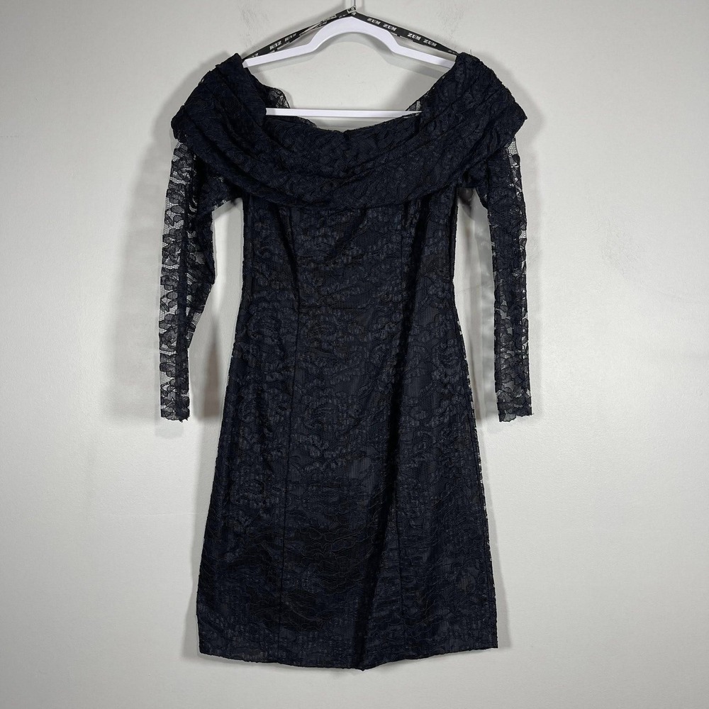 Vintage 90s Zum Zum Black Lace Mini Dress Off the Shoulder Whimsigoth Fairycore